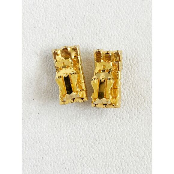 Vintage lemon yellow crystal rhinestone clip on earrings - Picture 2 of 6